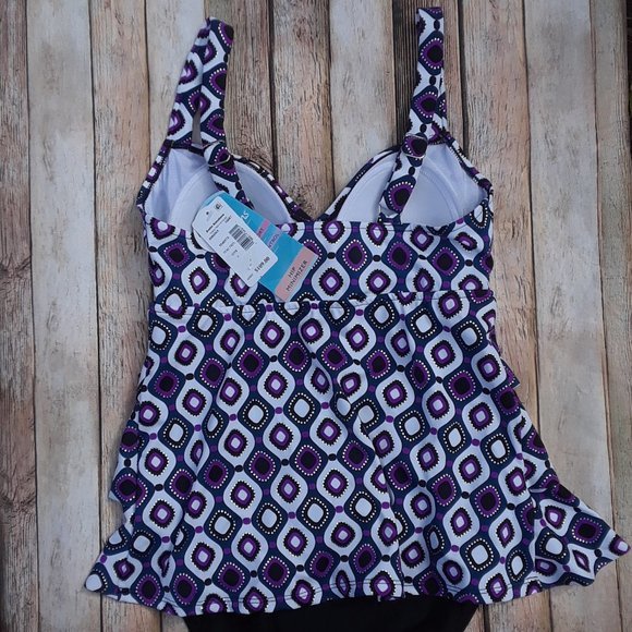 Swim Solutions Jewel Tiered‎ Tummy Control Swimsuit Purple Black - Picture 6 of 11